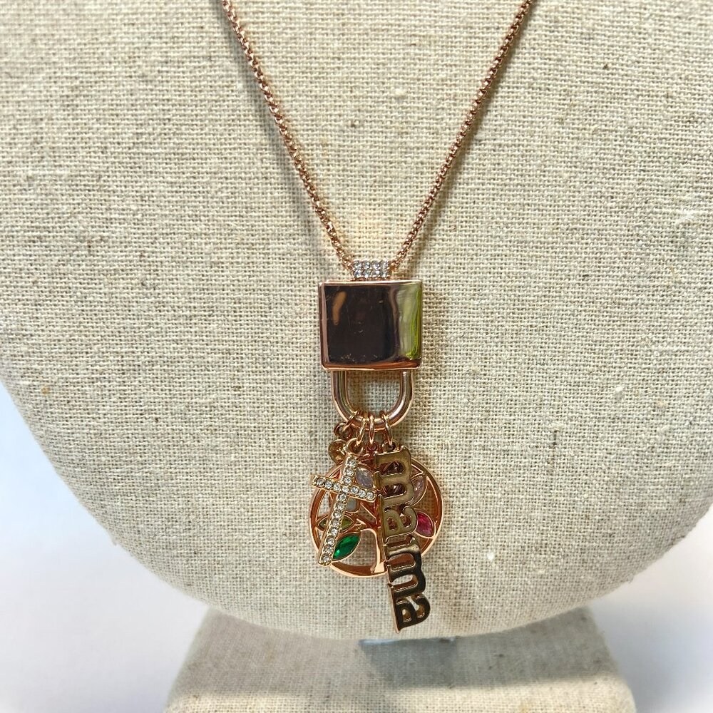 Mama and Family Rose Gold Lock Charm Necklace by Keep Collective